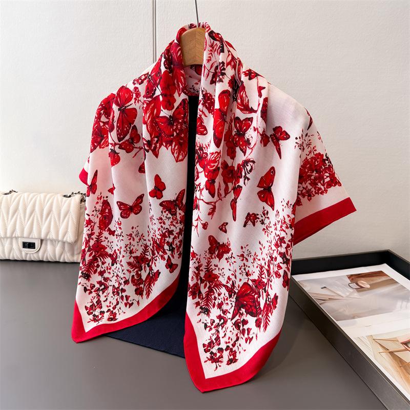Hijab Large 90X90Cm Square Breathable Material Travel Vacation Hair Scarf Silk Feeling Polyester For Girl Fashion Accessory