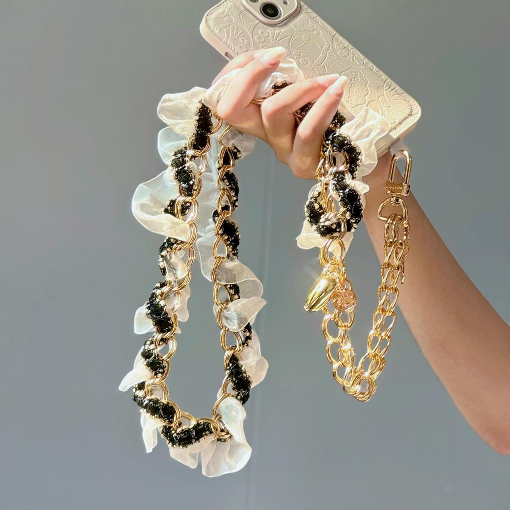 Handmade Woven Chinese-Style Double Layer Bracelet with Retro Phone Lanyard & High-End Plated Gasket