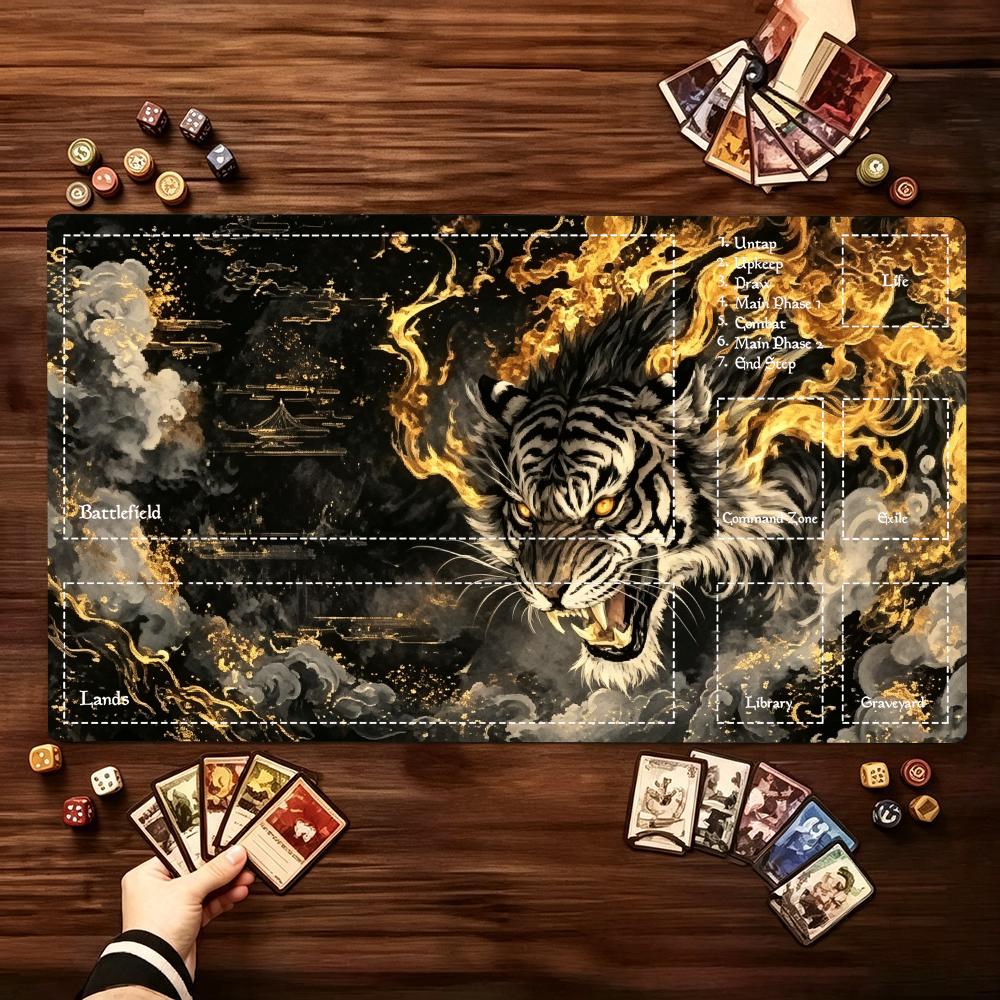 Vintage Atramentowy Tygrys Mata do Gry Antypoślizgowa Zablokowana Krawędź Mata na Stół Do Gier Karcianych Kolekcjonerskich Idealna do Gier Planszowych