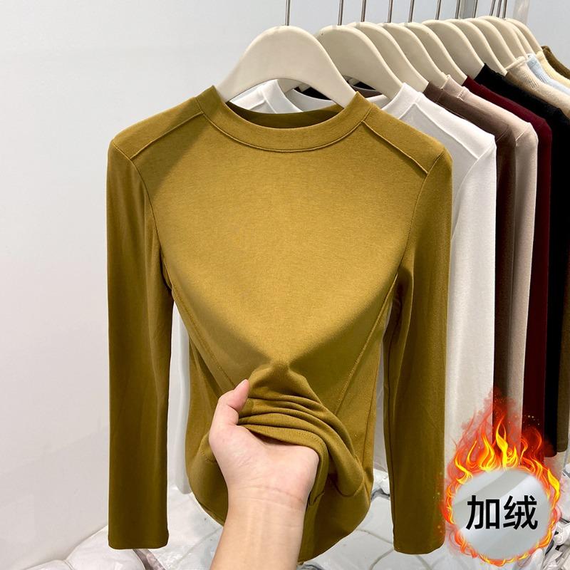 Fleece thickened small stand-up neck bottoming shirt women's spring angora red inner long-sleeved shirt high-end top