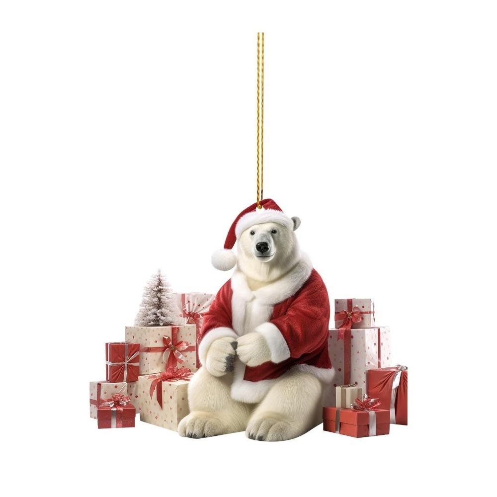 5PCS Cute Polar Bear Hanging Pendants 2D Acrylic Xmas Tree Ornament for Cars Backpacks