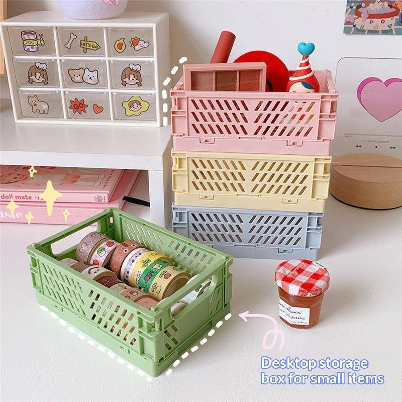 1Pcs Mini Foldable Storage Basket, Home Desktop Clutter Organizer Box, Portable Multi-Functional Solid Color Storage Basket