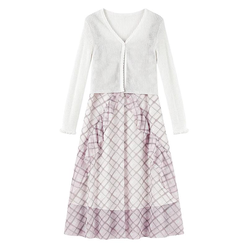 Elegant Floral Knit V-Neck Two-Piece Set