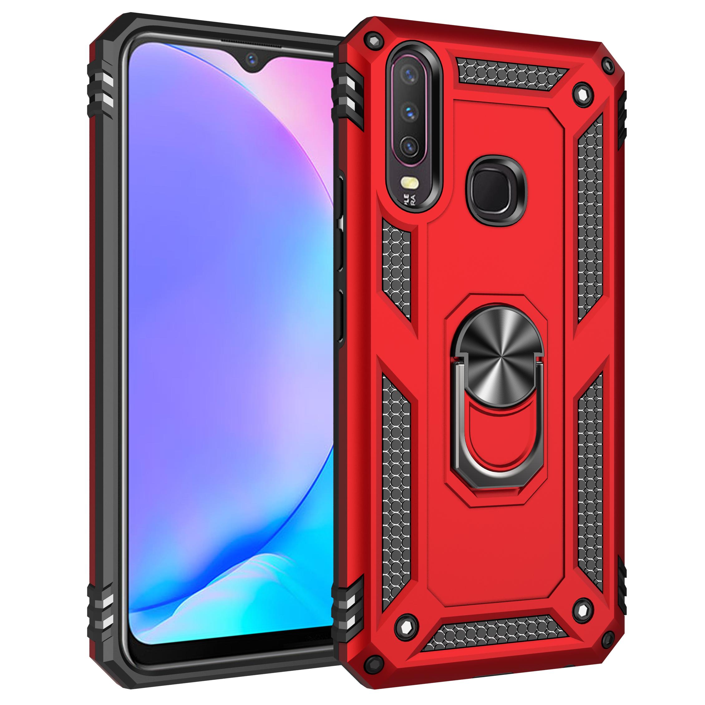 

Чехол для Vivo Y17 для Vivo Y15 Y12 V15 Pro Магнитный автомобильный держатель Бронированный чехол Вращающееся кольцо-подставка Ударопрочная задняя крышка For Vivo Y15 красный