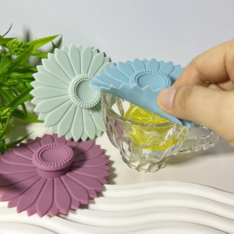 Sunflower Silicone Cup Covers Set of 3 Multicolored Silicone Lids for Mugs Cups Flexible Mug Covers Tea Pots Hot Cup Lids for C