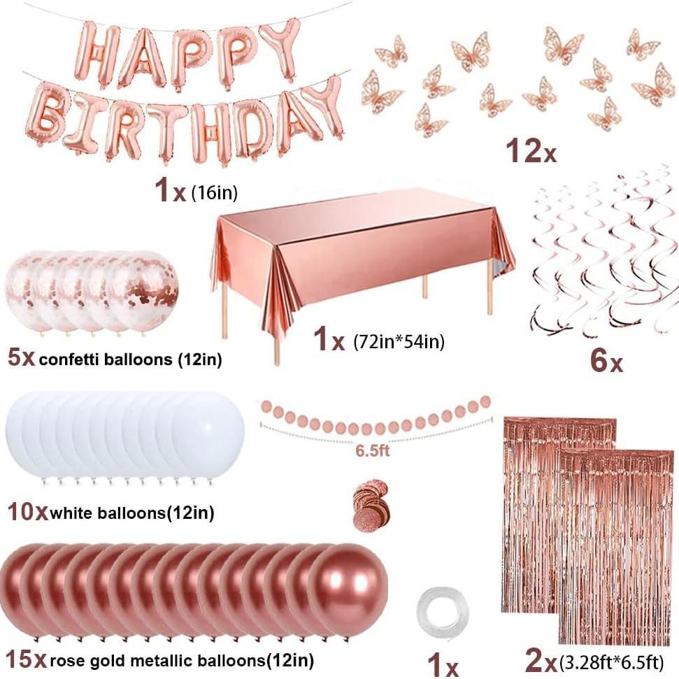 Rose Gold Butterfly Birthday Decoration Set for Women and Girls