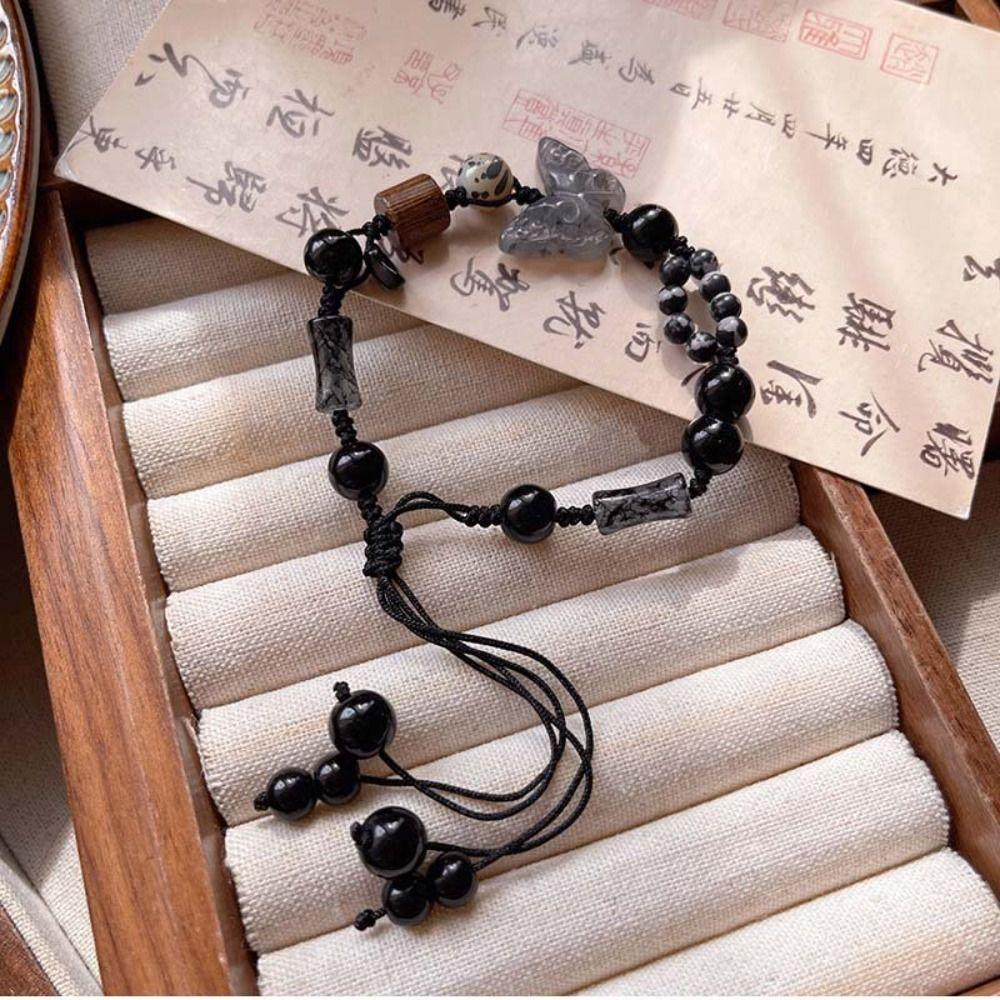 Exquisite Charm New Chinese Style Hand Rope Pendant Adjustable Butterfly Ink Wash Bracelet Hand Rope Jewelry Accessories