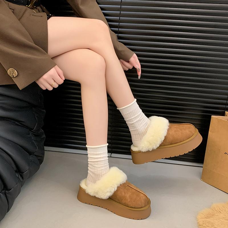 

Мода Новая Мода Пушистые Тапочки на Платформе для Женщин 2024 Зима Плюшевые Теплые Хлопковые Туфли Женские Комфортные Нескользящие Унисекс Домашние Тапочки 40 малиновый