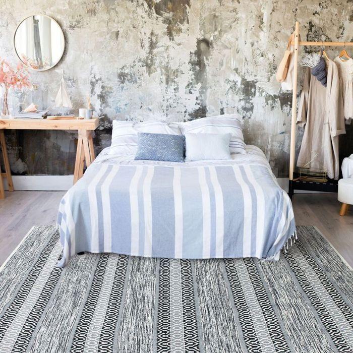 Tapis salon en coton esprit ethnique noir blanc 190x290