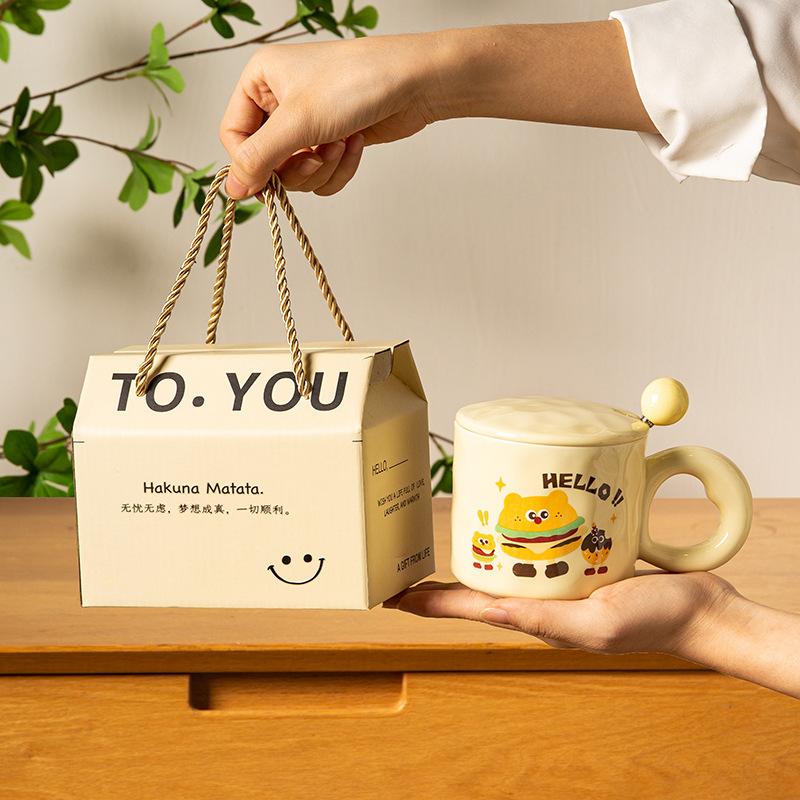 Souvenir Girls Cute Ceramic Mug with Lid Water Cup Practical Cup Kindergarten Student Gift Small Gift