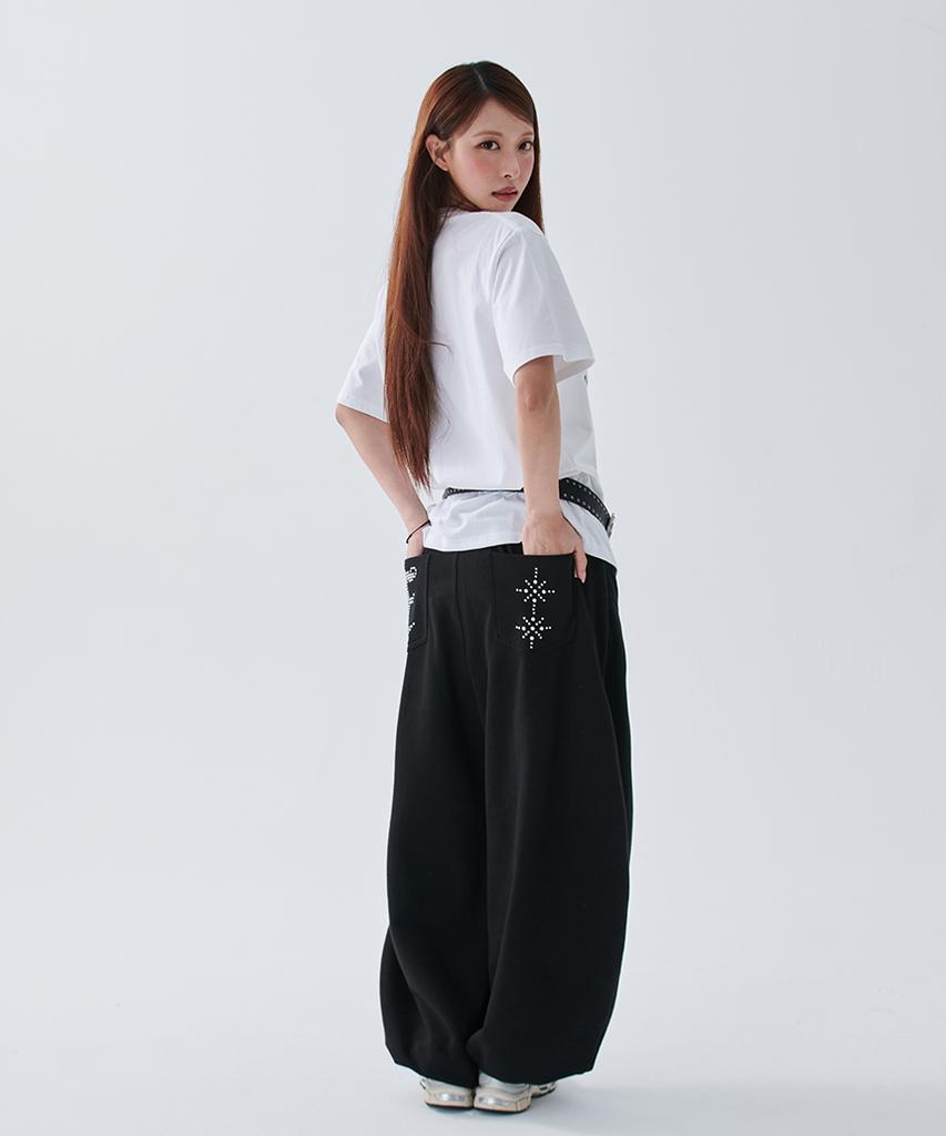 ESCAPEFROM [Escf X Hot Today] E Star Hotfix Detail Incision Sweatpants Black