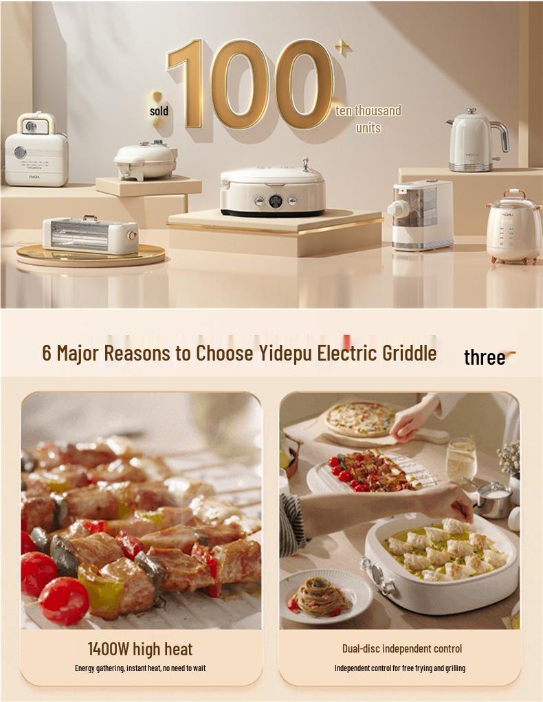 Yidepu Multifunksjonell Elektrisk Dobbeltsidig Pannekakemaskin med Keramisk Oppvarming