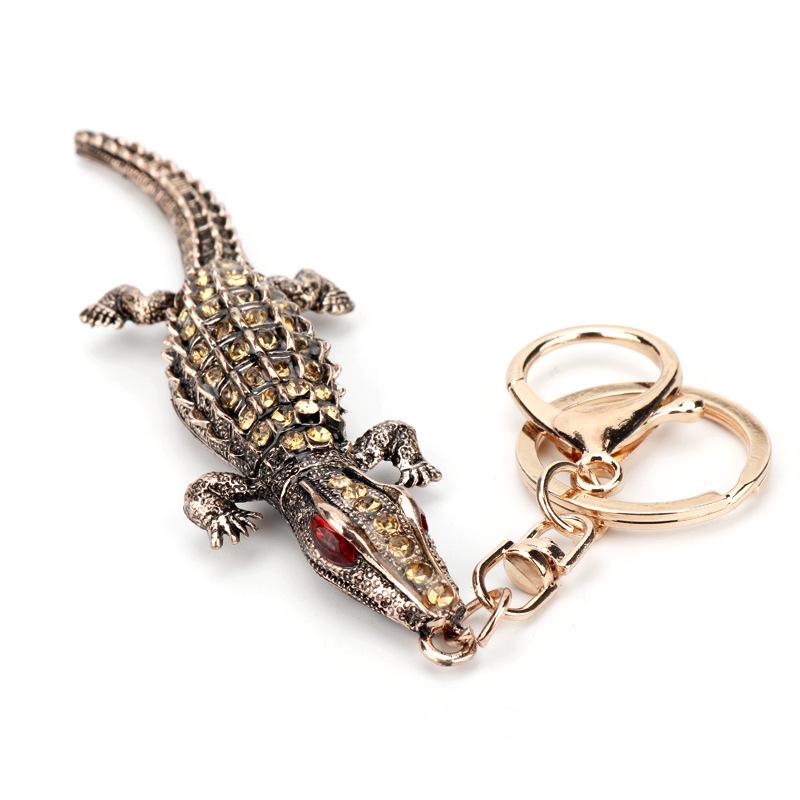 Rhinestone Red-Eyed Crocodile Lizard Metal Keychain and Car Pendant