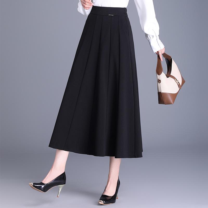 Spring 2025 Women's High-Waist Pleated A-Line Skirt - Casual Mid-Length Swing Skirt