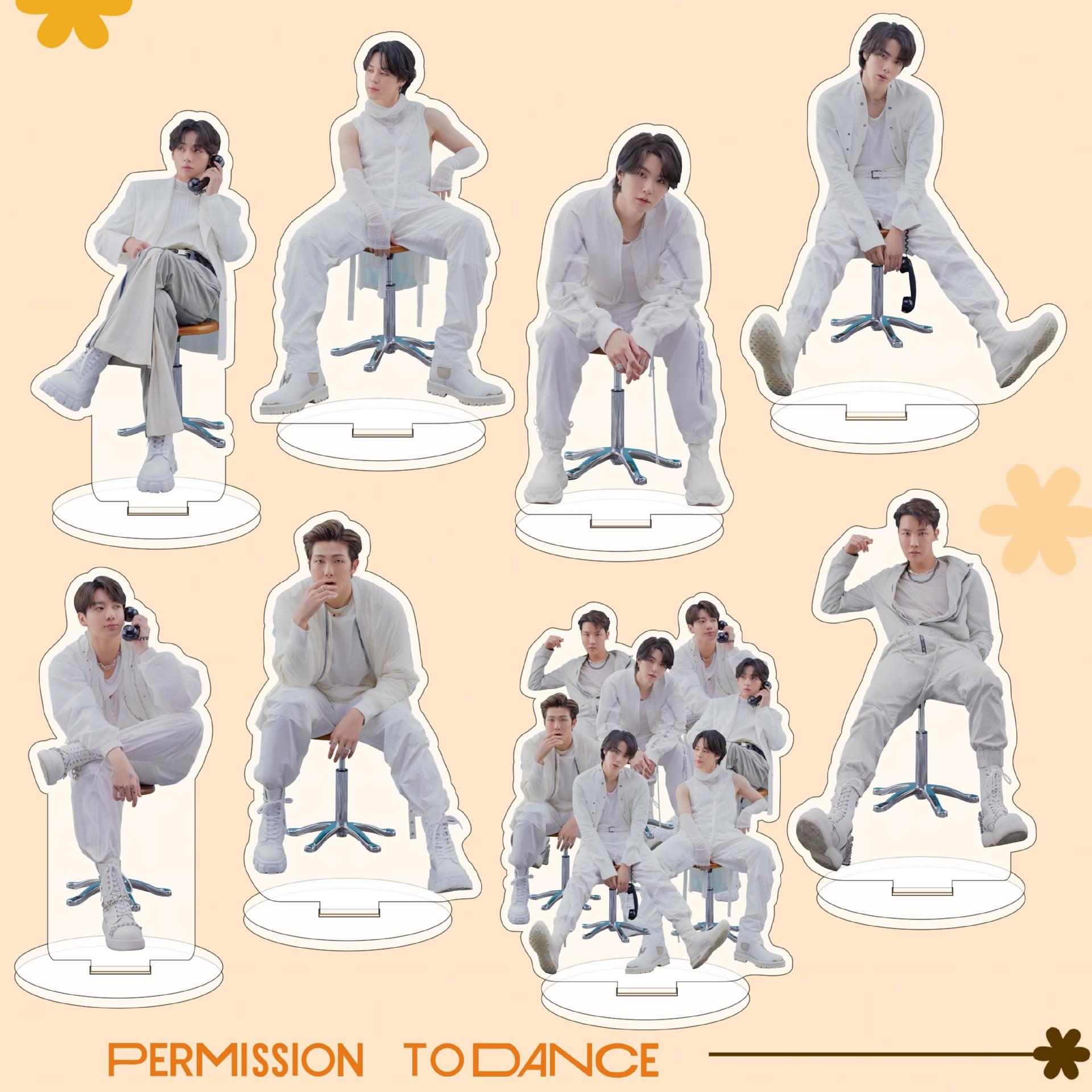 

8pcs BTS Permission to Dance Acrylic Standee, Bangtan Boys White Suit Member & Group Figure Display, Kpop ARMY Fans Desk Decor 8pcs