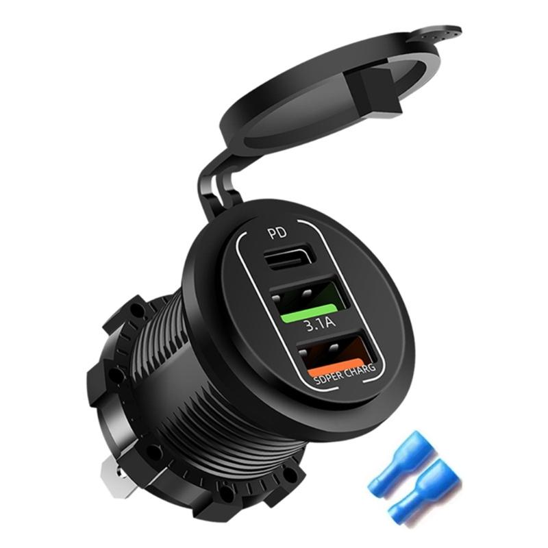 

4 Port 83W High Speed USB Car Chargers with Voltmeter Waterproof Designs Multiple Device Charging for 12V-24V Vehicles