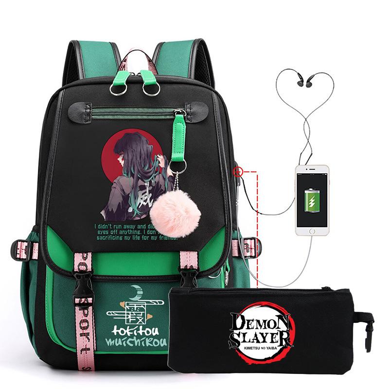 Ghost Extermination Surrounding Animation Schoolbag Korean Version Junior High School High School Student Large Capacity with USB Casual Backpack Set