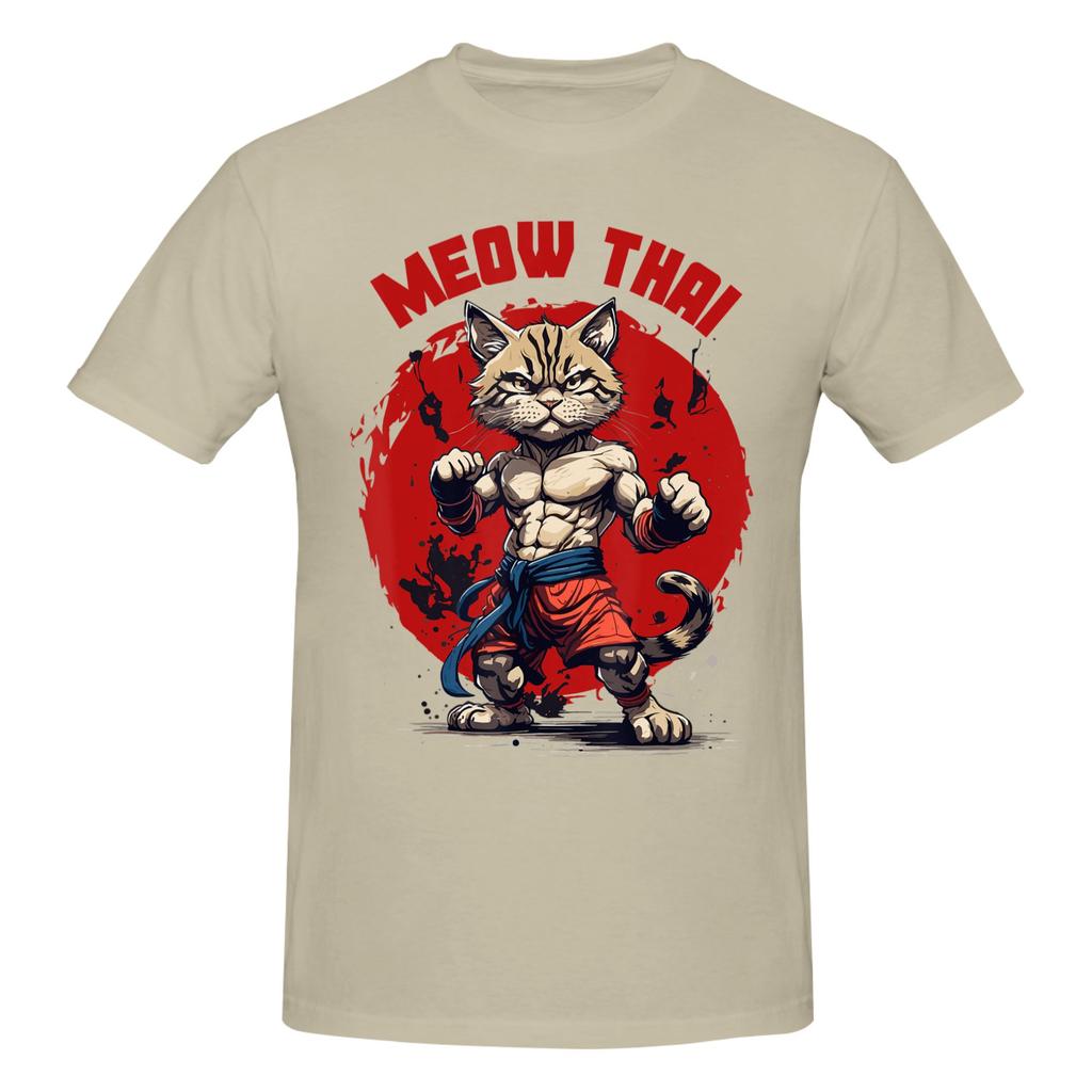 Piece Muscle Cat Graphic Funny Cotton TShirt Meow Thai Tees Tops For Unisex