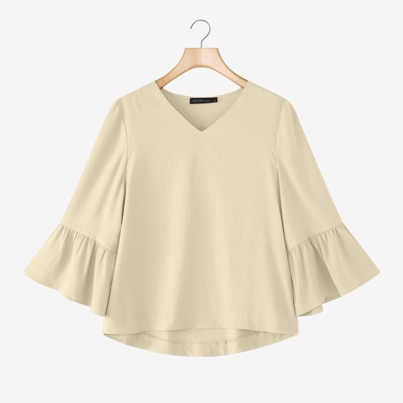 ZANZEA Women Summer V-Neck Loose Casual 3/4 Sleeve Blouse