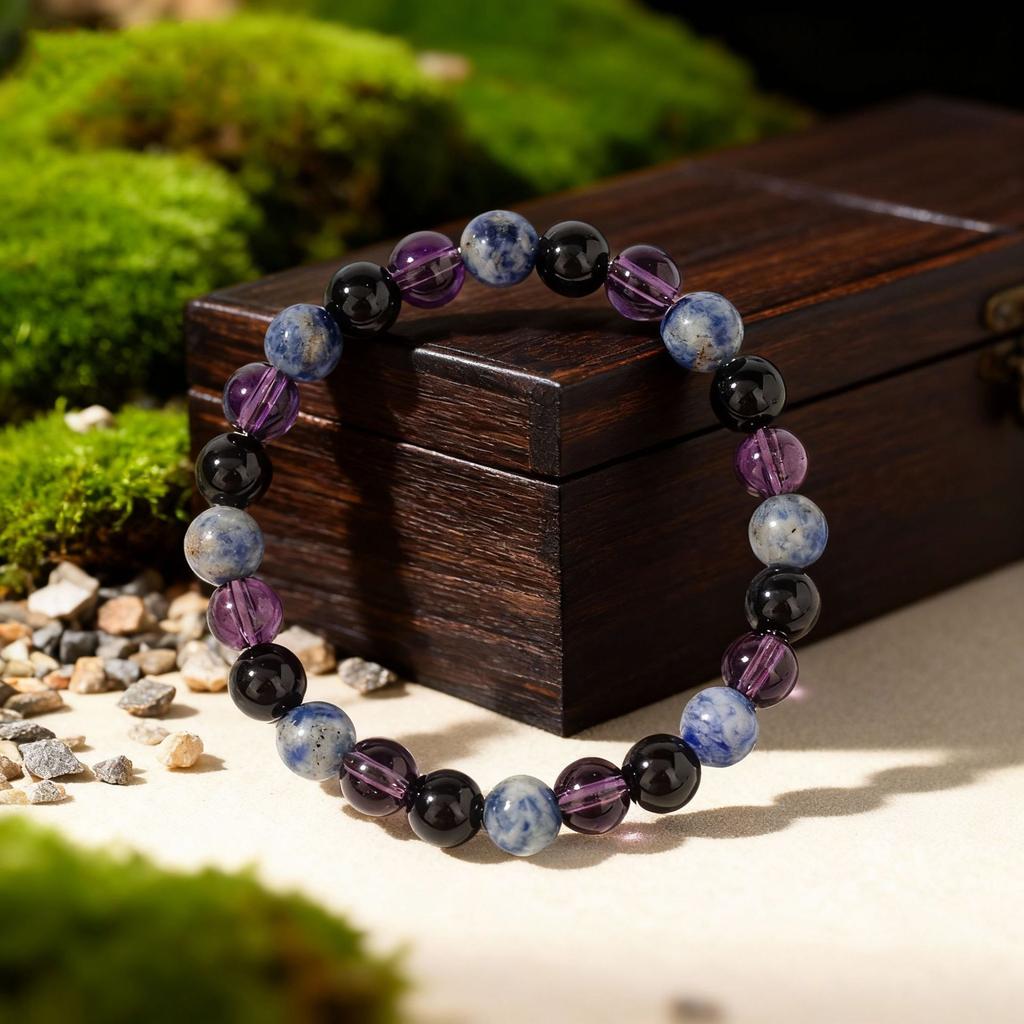 Braccialetto con Perle di Ametista Sodalite Onice Nero Regali Festivi Gioielli Naturali alla Moda Per Uomo Donna Uso Quotidiano Regalo