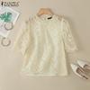 ZANZEA Damen Casual Lace Patchwork Sommer Kurzarm Bluse