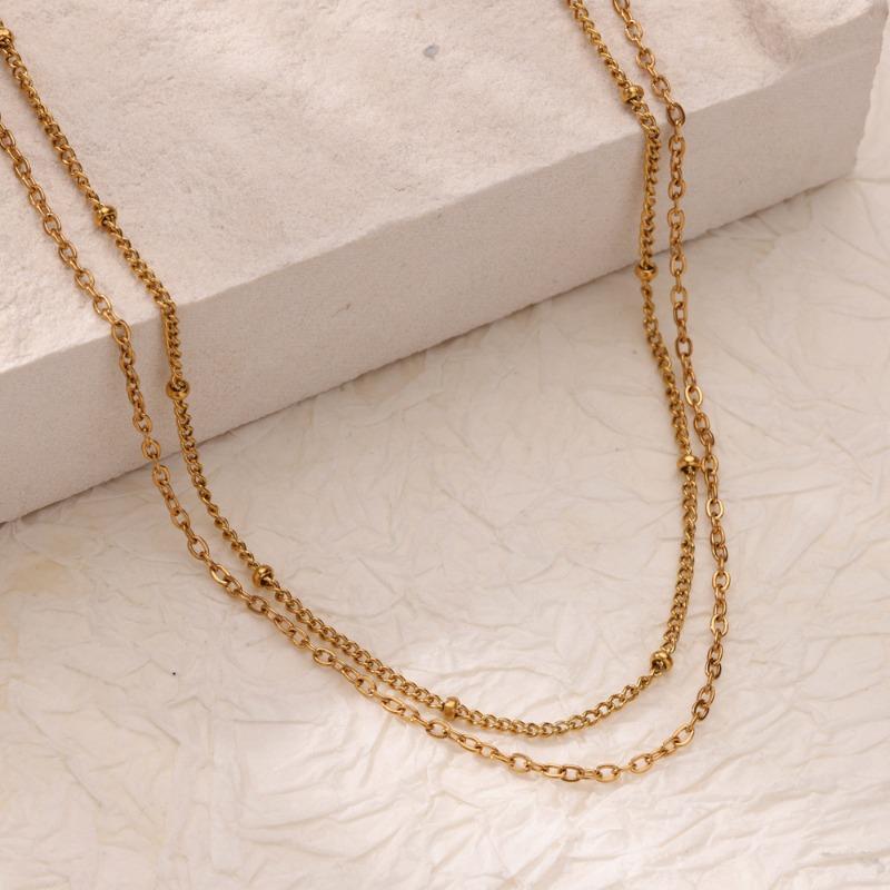Multi-layer Stacked Chain Stainless Steel Gold-plated Double-layer Necklace Women's Fashion Niche Color-preserving Thin Chain O-chain New
