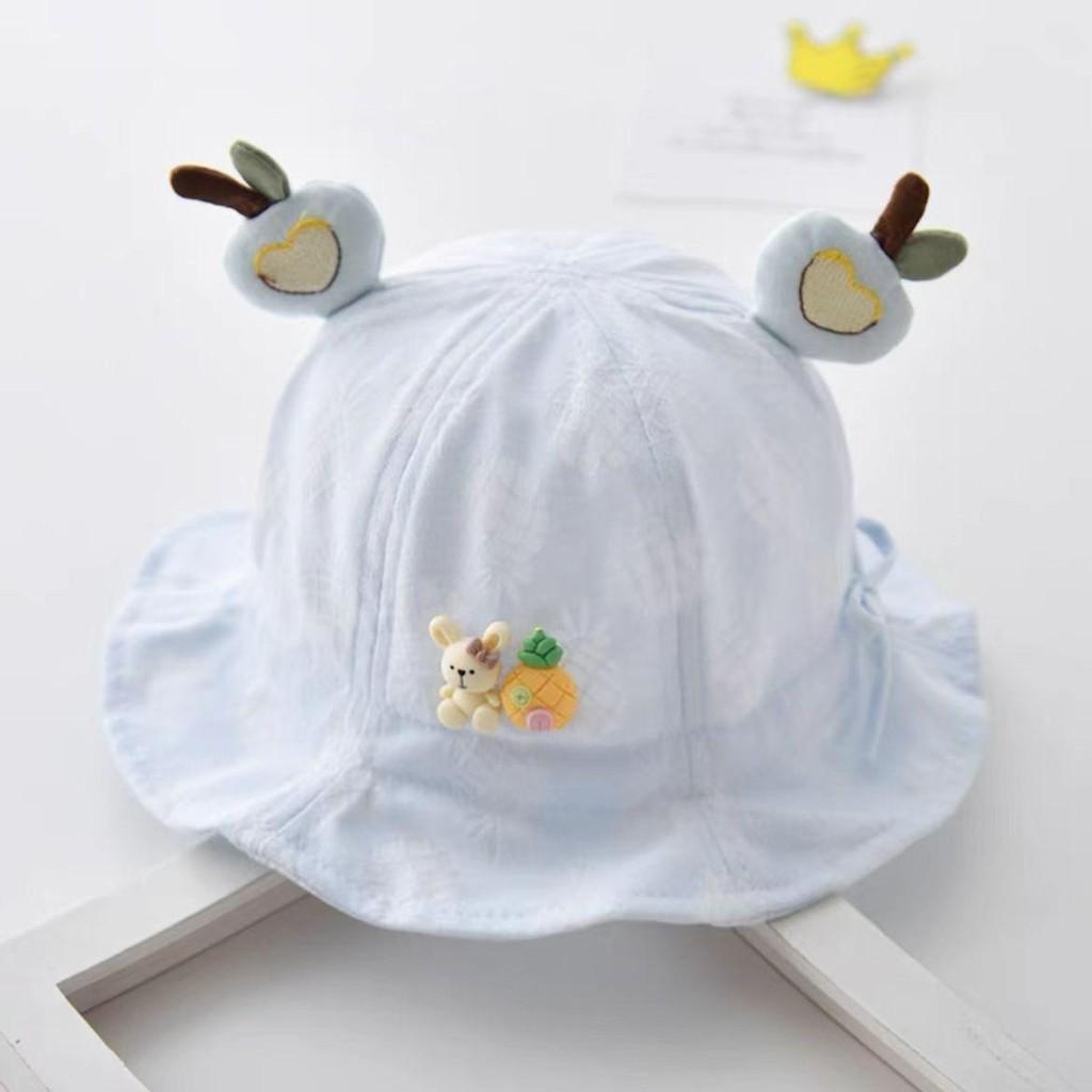 Cute Adjustable Baby Fisherman Hat For Sun Protection In Pink Pineapple Rabbit Drawstring