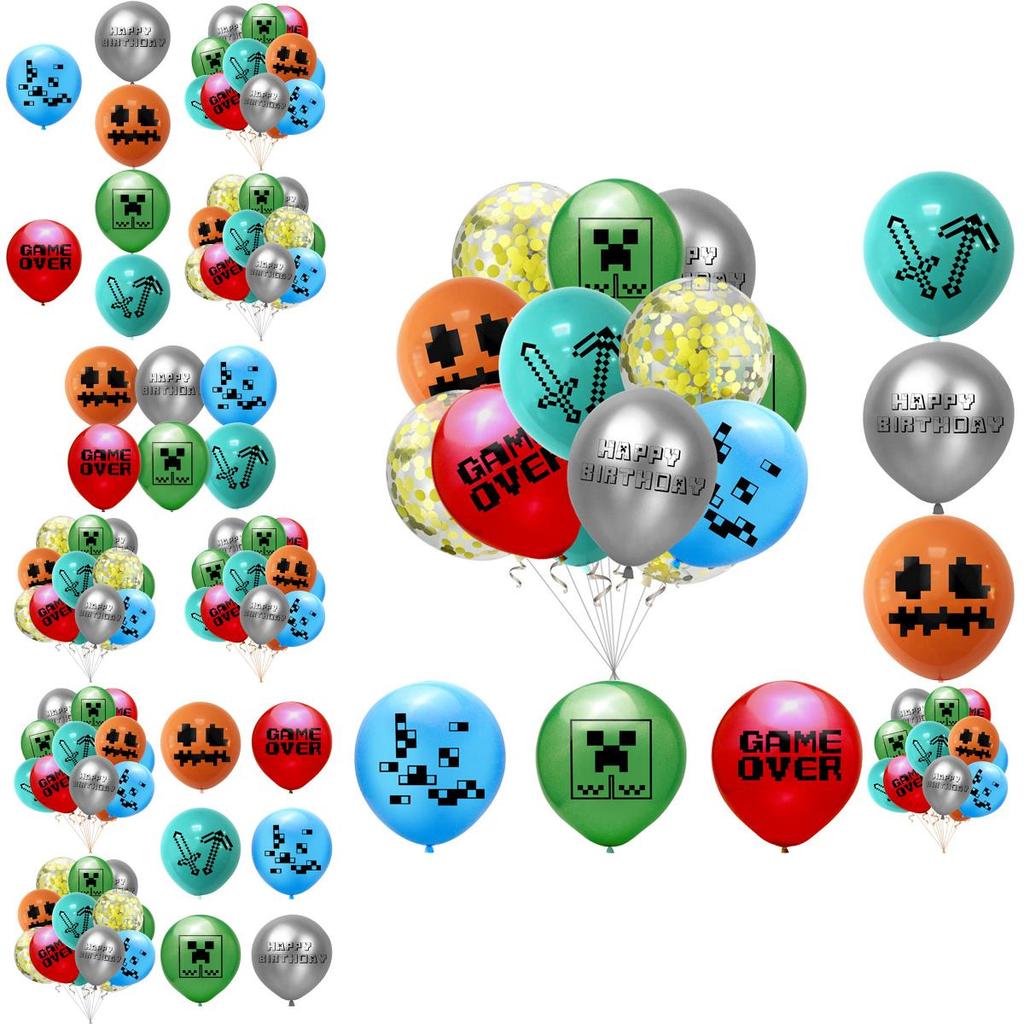 Balão de Látex de Aniversário Pixel Minecraft Decoração de Festa Para Crianças Celebração Divertida**