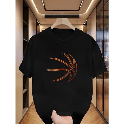 Europäische Größen Herren Schulter T-Shirt mit einem trendigen Basketball-Print für eine stylische Passform
