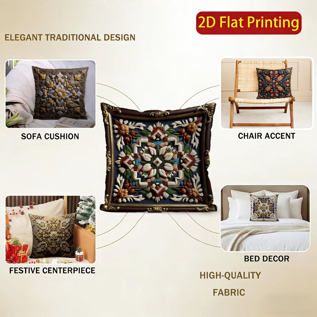 2D Intricate Floral Pattern Decorative Pillow Covers Pattern Cushion Cover Suitable For Sofa Bedroom Car Pillow Cover