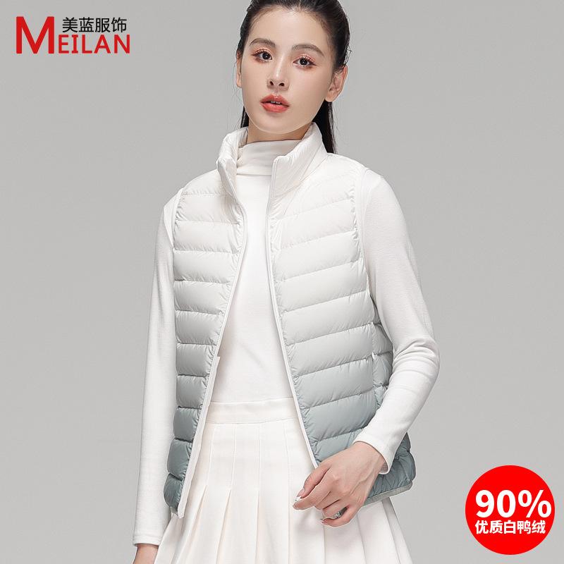 

Пуховик Pinghu женский легкий пуховик воротник-стойка пух белой утки зимнее пальто с градиентным цветом жилет 4XL