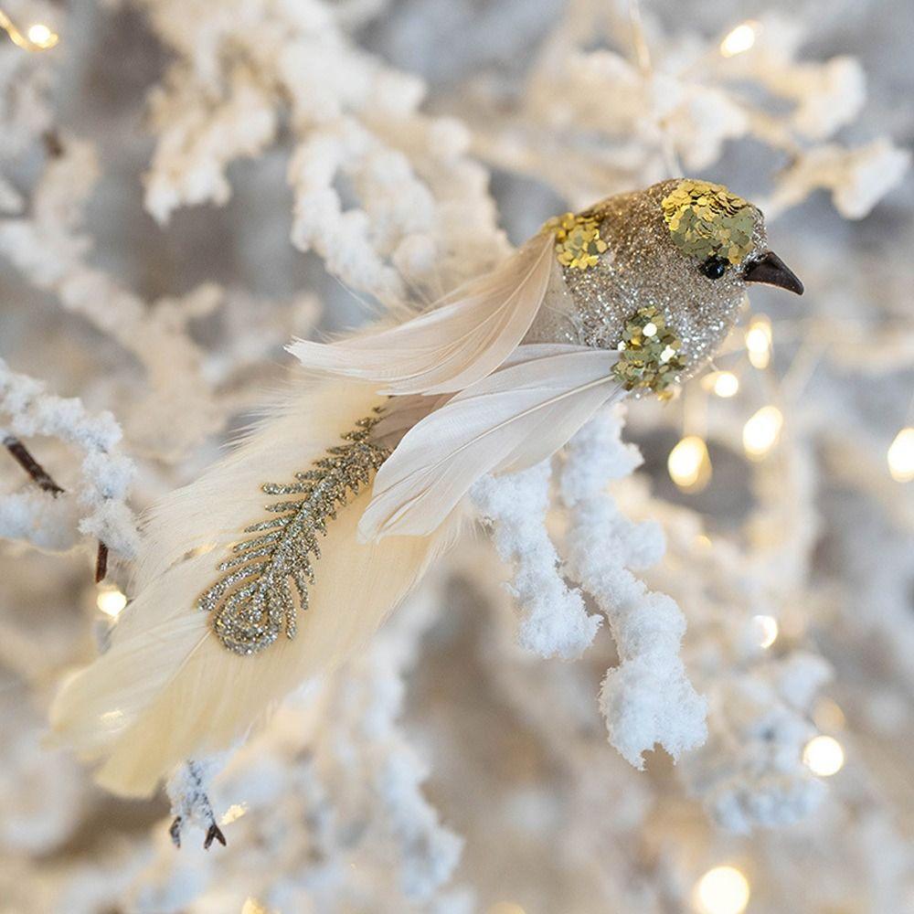 1 Pair Glitter Christmas Birds Ornament Realistic Christmas Tree Decoration  Home Xmas Decor