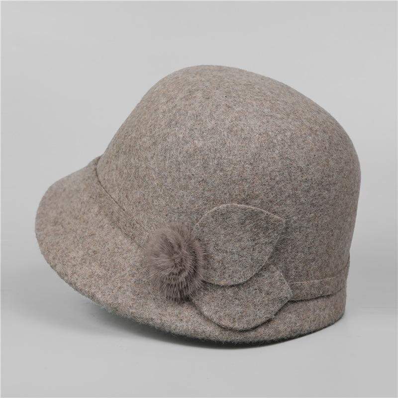 Autumn and winter hat women's wool woolen basin hat thickened thermal top hat