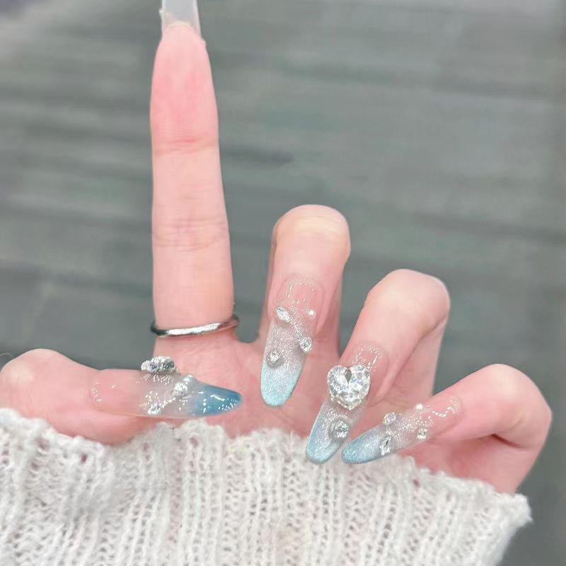 Super Flash Style: High-Class Aura Cat Eye Handmade Nail Tips for Young Ladies
