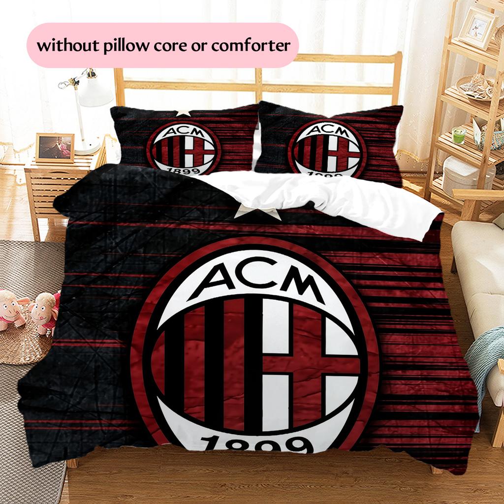 AC Mailand Fußballverein Muster Bettwäsche Bettdecken-Set Heimdekoration Geschenk (1 Bettbezug + 2 Kissenbezüge (ohne Füllung))
