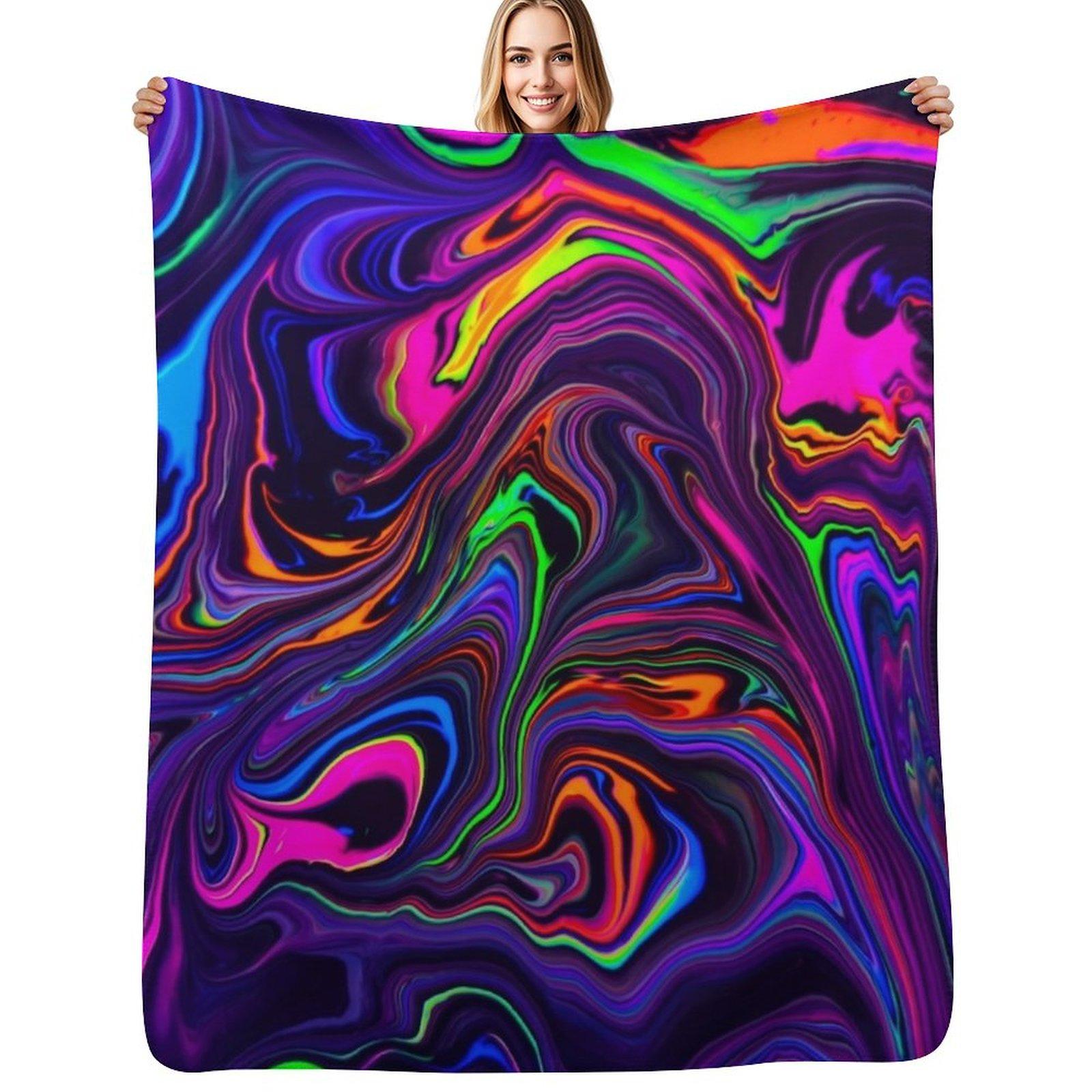 Neon Space Waves Throw Blanket Year Round Soft Comfortable Blanket for Home Size: 75*100cm, Weight: 230 GSM