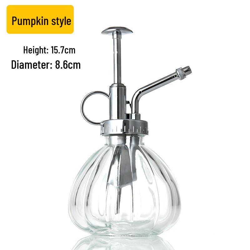 Creative Hand-Pressure Glass Watering Sprayer with Colored Transparent Pumpkin Design