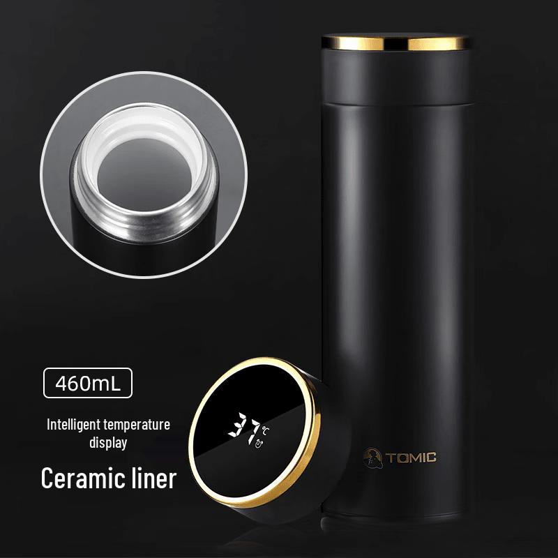TOMIC Smart Digital Display Ceramic Insulated Tea Tumbler, 460ml