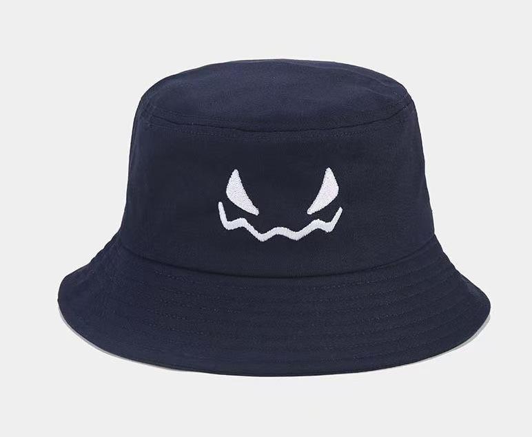 Devil Face Flat Top Bucket Hat - Korean Style Sun Hat for Men & Women, Casual Retro Sun Protection