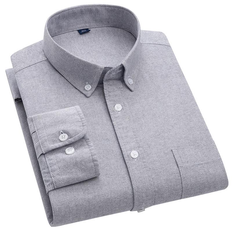 Hot Wind Men's Square Neck Long Sleeve Oxford Shirt - 2025 Spring Collection, Breathable & Comfortable Casual Wear