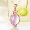 Silver-Plated Fairy Necklace: Pink Crystal & Hibiscus Stone Pendant On Rose Gold Clavicle Chain, Perfect Gift for Women