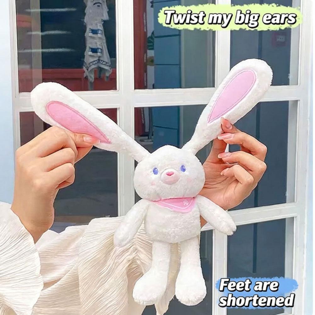 Cute Pull Ear Rabbit Plush Soft Stuffed Bunny Doll Bag Pendant Stress Relief Creative Gift for Kids 20cm
