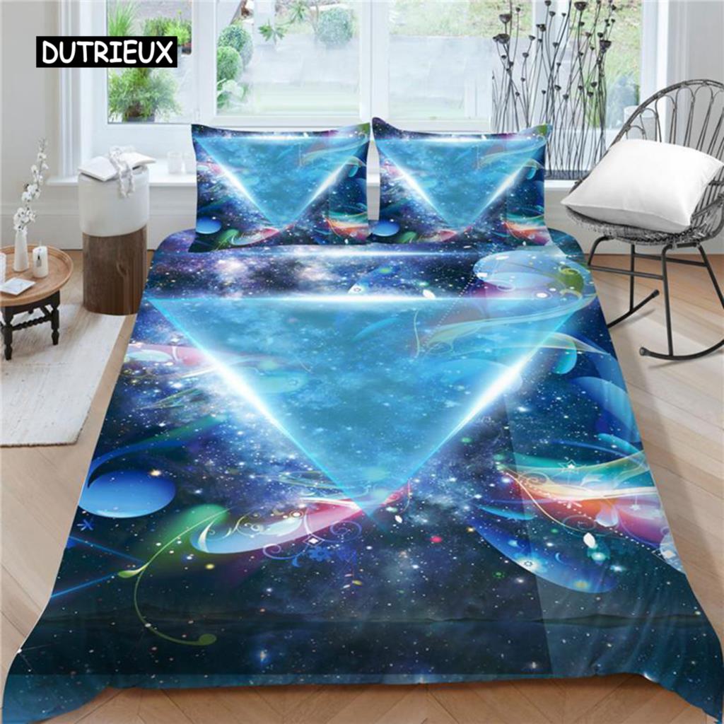 Colorful Duvet Cover Set King Size Blue Purple Red Stitching Pattern Comforter Cover Set Microfiber Polygon Flash Quilt Cover