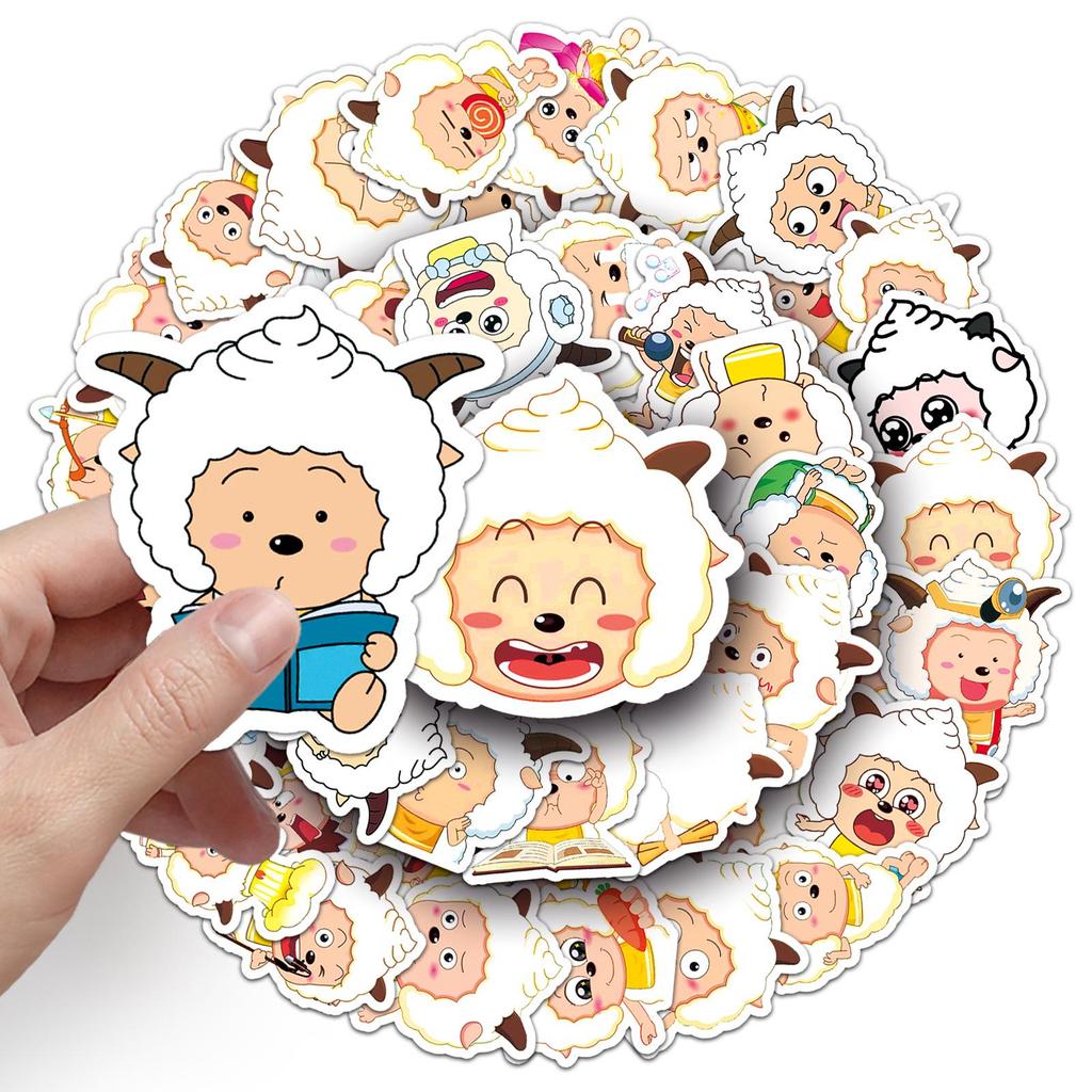 50 Sheets Cute Animation Pleasant Goat & Big Big Wolf Waterproof Stickers for Phone & Journal
