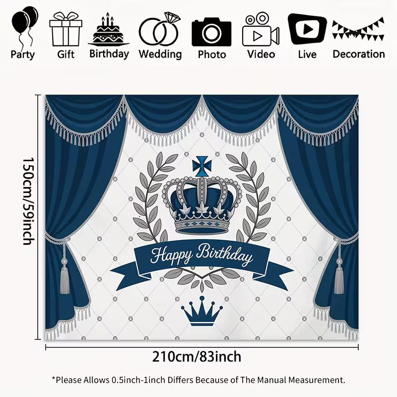 2D Prince Backdrop for  Little Prince  Themed Birthdays, Blue & Silver Royal Parties 47.2x31.5inch/120*80cm