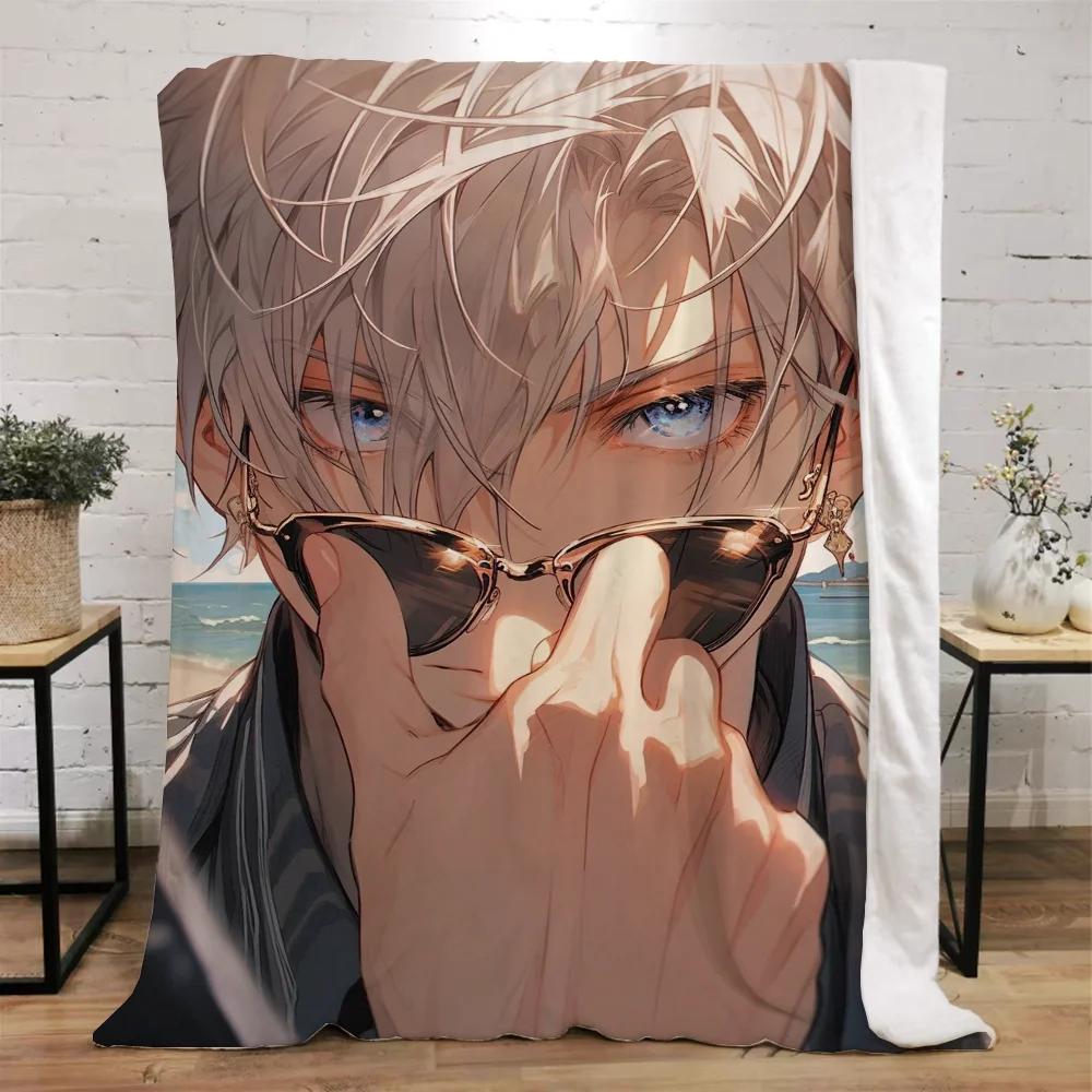 Jujutsu Kaisen-Gojo Satoru Fleecedecke Groß Luxuriöse Decken und Überwürfe Strandtuch Bettüberwurf Mikrofaser Bettwäsche Flauschig Kariert