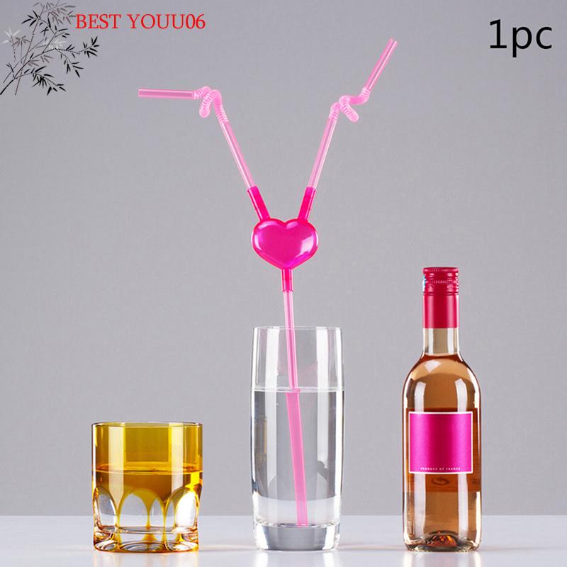 Hot Love Heart Double Straw Unique Flexible Drinking Tube Straws Bar Accessories