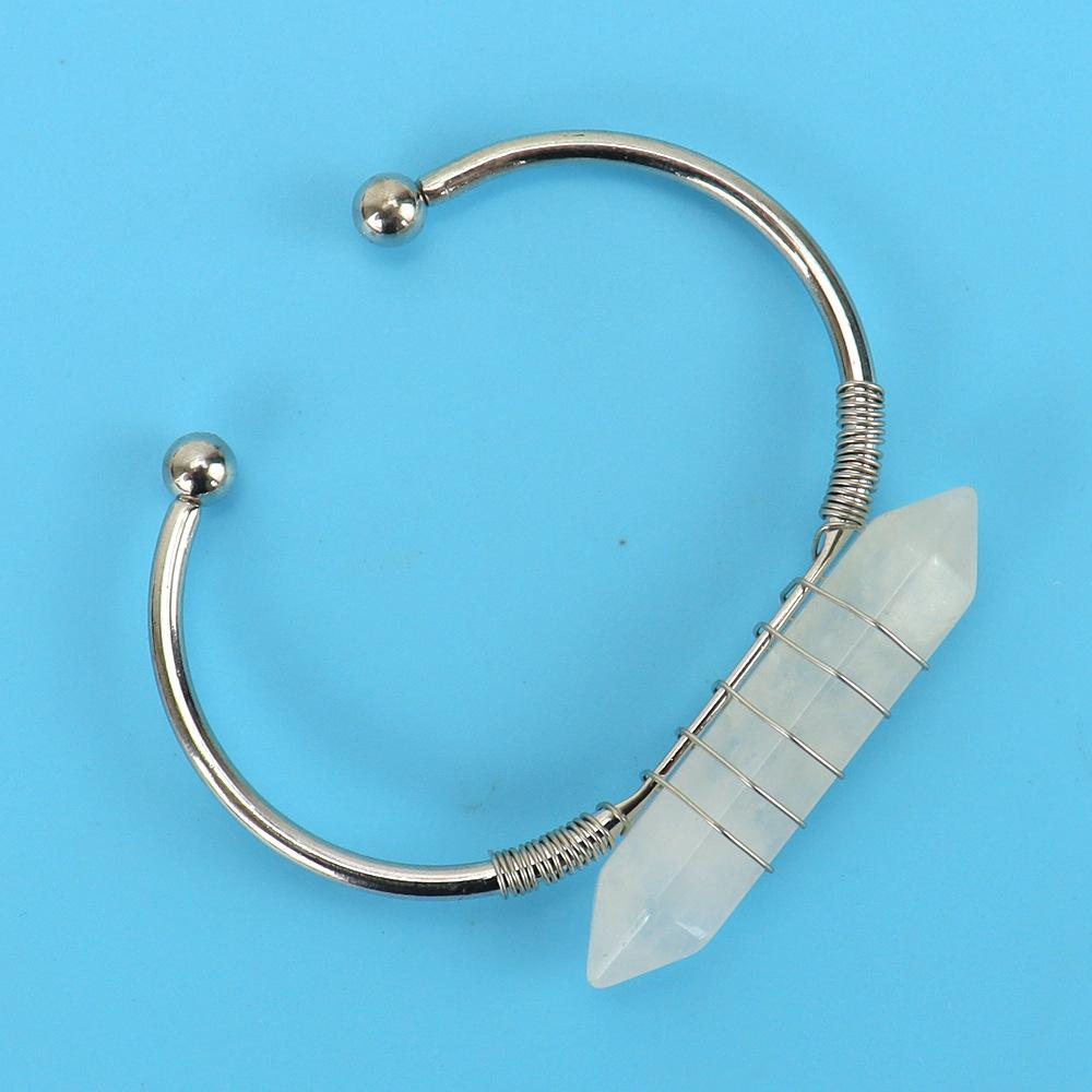 Handmade Silver Copper Wire Winding Natural Crystal Hexagonal Prism Bracelet Bracelet Bracelet Rough Stone Crystal Bracelet B2