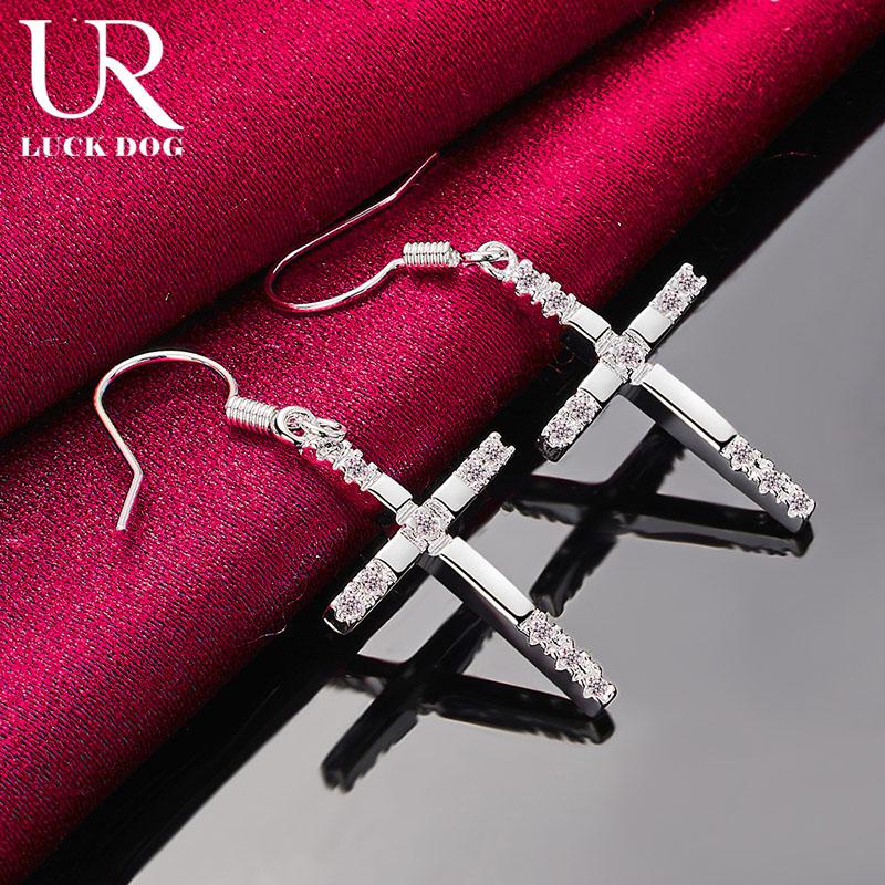 925 Sterling Silver Cross AAA Zircon Piercing Earrings Are Wedding Jewelry
