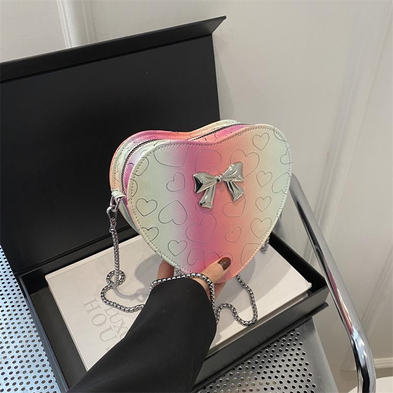 New Fashion Love Printed One-shoulder Crossbody Bag Little Peach Heart Cute Women's Bag Personality Trendy Bow Bag